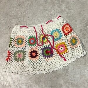 Colorful Crochet beach Skirt with Floral Patterns